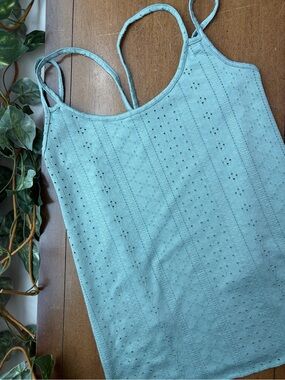 Mint Green Eyelet Strappy Tank Top Sleeveless Summer Blouse